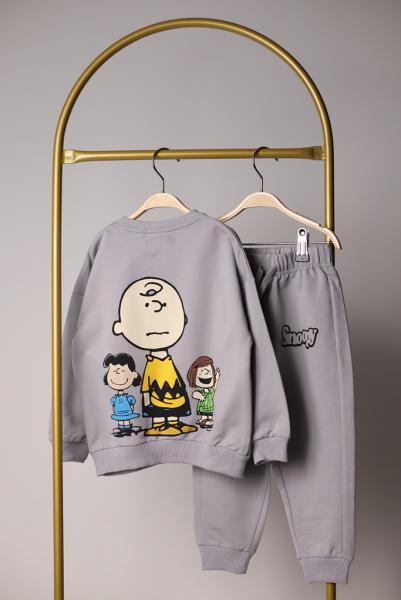 Sırt Baskılı Gri Snoopy Karakter Baskılı Gap Eşofman Takımı