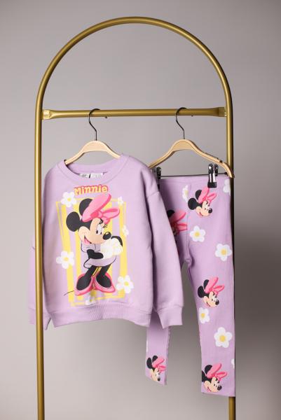 Lila Minnie Baskılı Fitilli Taytlı Takım