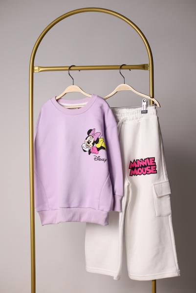Sırt Baskılı Mor Minnie Mouse Baskılı Kargo Eşofman Takımı