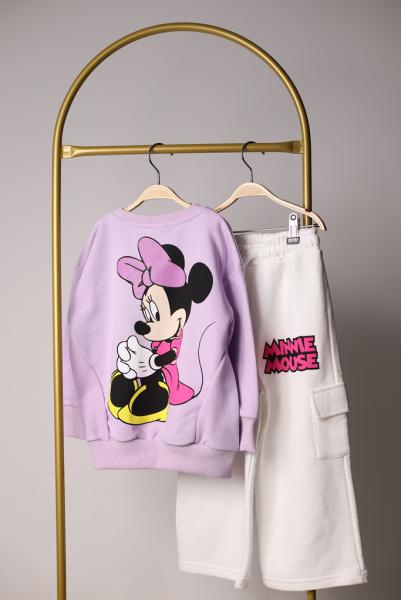 Sırt Baskılı Mor Minnie Mouse Baskılı Kargo Eşofman Takımı