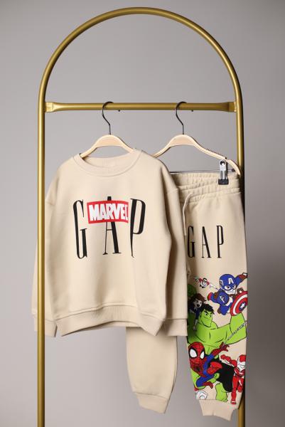 Sırt Baskılı Krem Rengi Marvel Gap Baskılı Eşofman Takımı