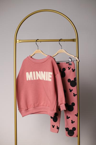 Pembe Minnie Kalın Yazı Baskılı Takım