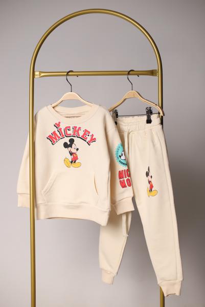 Krem Rengi Mickey Mouse Yazılı Takım
