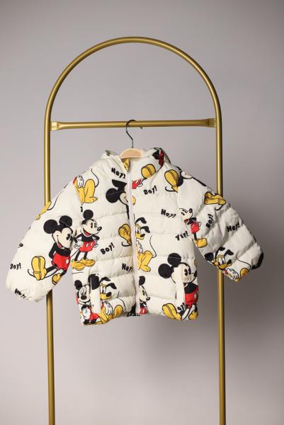 Mickey Baskılı Beyaz Mont