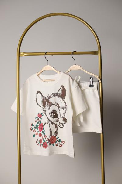 Beyaz Bambi Baskılı Şortlu Takım