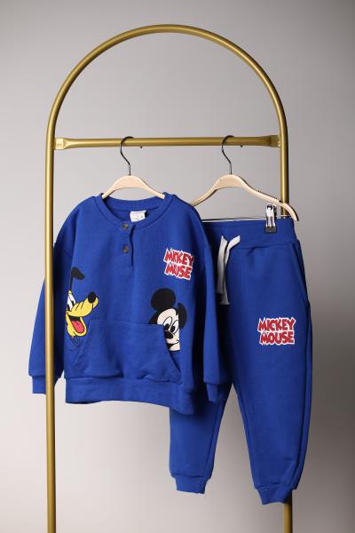 Mavi Düğme ve Cep Detaylı Mickey Mouse Eşofman Takımı