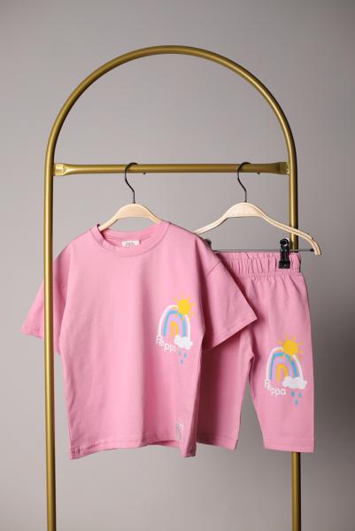 Pembe Peppa Baskılı Taytlı Takım