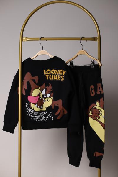 Siyah Looney Tunes Tazmanya Sırt Baskılı Eşofman Takımı