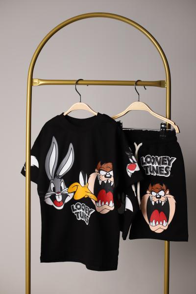 Siyah Looney Tunes Şortlu Takım