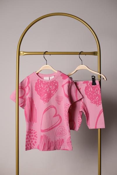 Pembe Heart Art Şortlu Takım