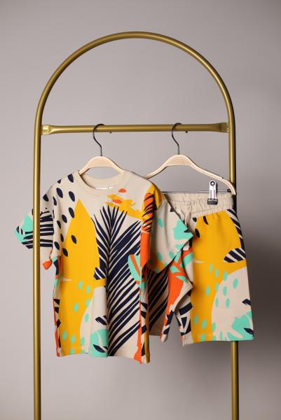 Renkli Animal Print Şortlu Takım