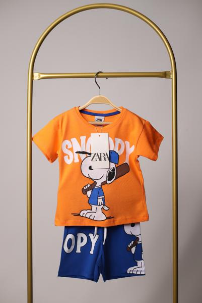 Turuncu Snoopy Şortlu takım