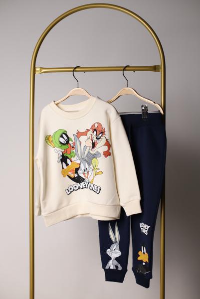 Krem Rengi Looney Tunes Baskılı Eşofman Takımı