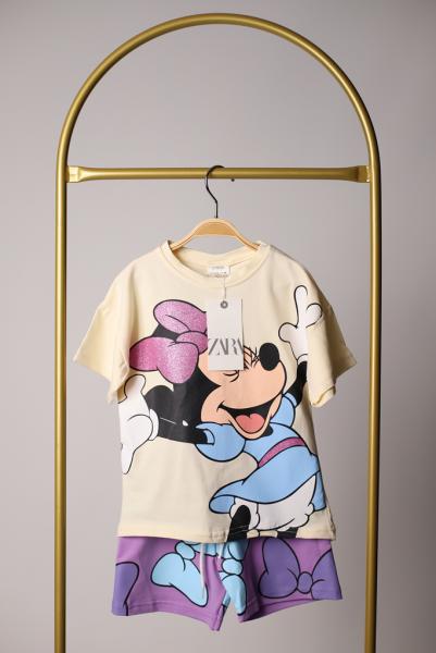 Minnie Mouse Kurdale Detaylı Mor Şortlu Takım