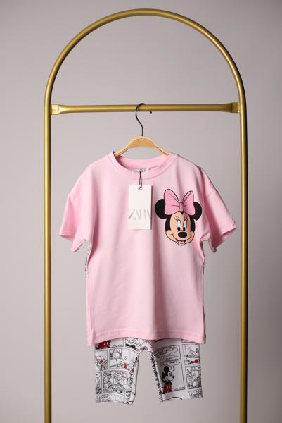 Pembe Minnie Mouse Sırt Baskılı Taytlı Takım