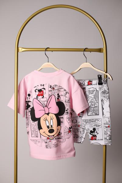 Pembe Minnie Mouse Sırt Baskılı Taytlı Takım