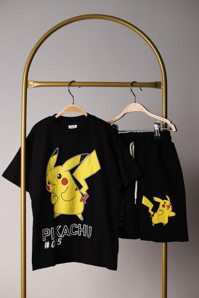 Siyah Pikachu Şortlu Takım