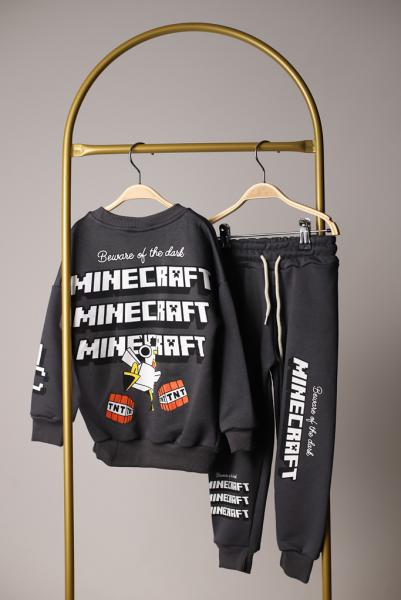 Minecraft Sırt Baskılı Antrasit Eşofman Takımı