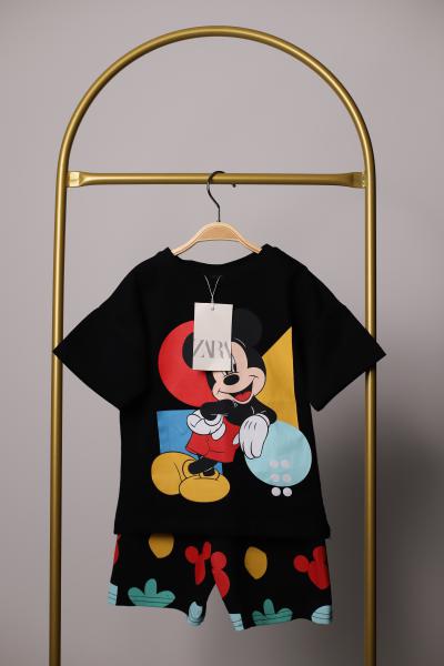Siyah Mickey Mouse Renkli Baskı Takım