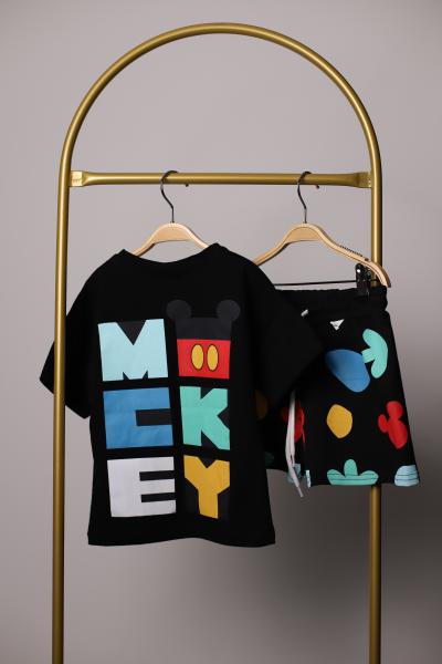 Siyah Mickey Mouse Renkli Baskı Takım