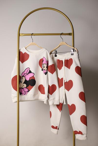 Beyaz Kalp Detaylı Minnie Eşofman Takımı
