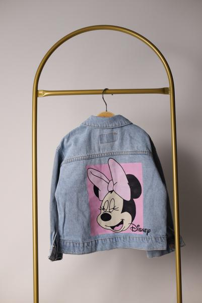 Pembe Sırt Baskılı Minnie Mouse Kot Ceket