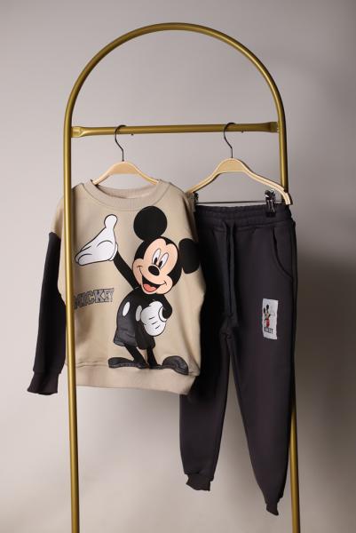 Krem Rengi Lacivert Detaylı Mickey Eşofman Takımı