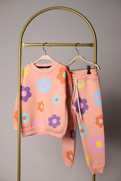 Pudra Pembe Çiçekli Eşofman Takımı