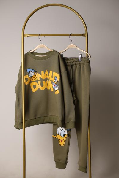 Haki Donald Duck Kareli Sırt Baskılı Eşofman Takımı