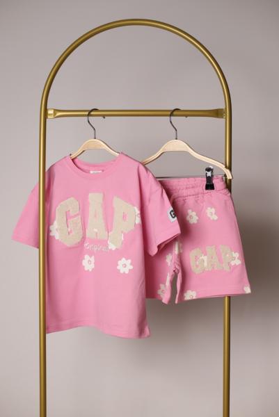 Pembe Çiçekli Punch İşlemeli Gap Şortlu Takım