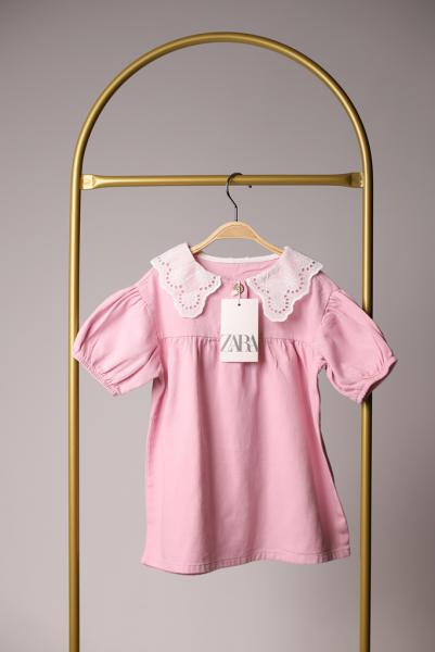 Pembe Dantel Yaka Detaylı Elbise