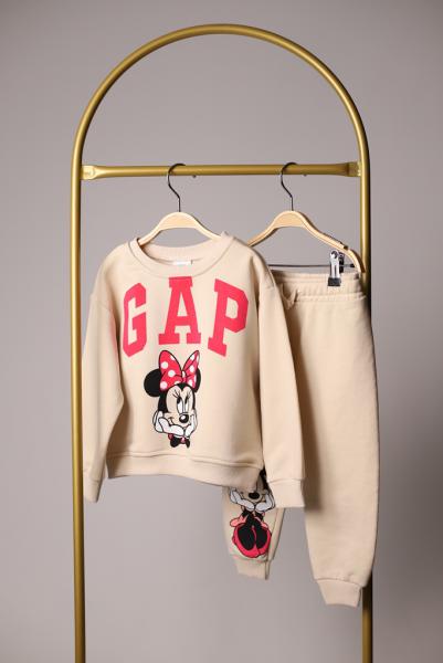 Krem Rengi Sırt Baskılı Minnie Mouse Gap Eşofman Takımı