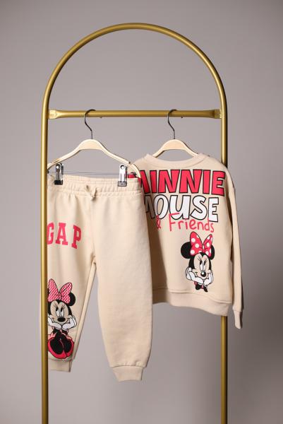 Krem Rengi Sırt Baskılı Minnie Mouse Gap Eşofman Takımı