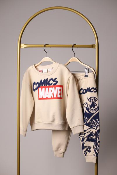 Krem Rengi Sırt Baskılı Marvel Comics Eşofman Takımı