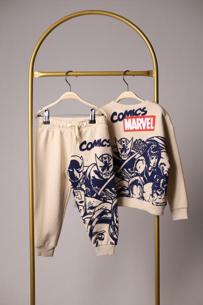 Krem Rengi Sırt Baskılı Marvel Comics Eşofman Takımı