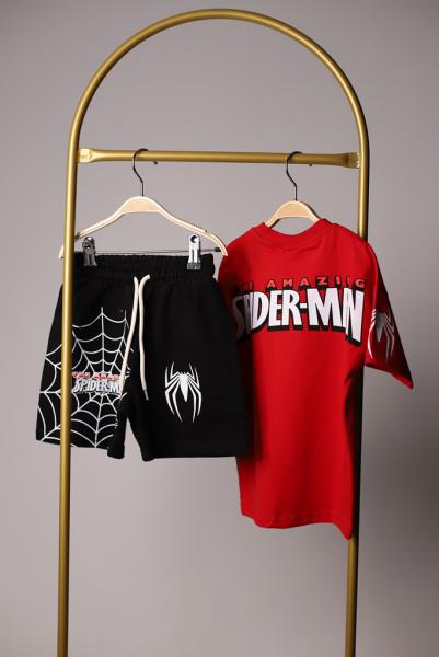 Kırmızı Spiderman Baskılı Şortlu Takım