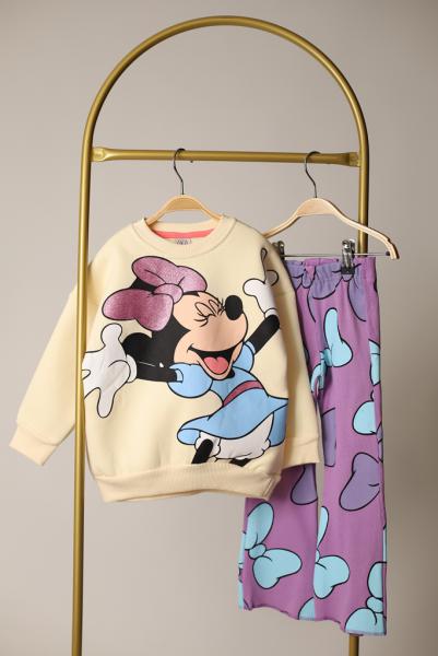 Minnie Mouse Kurdale Baskılı Fitilli Taytlı Takım