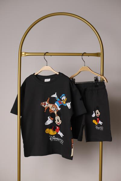Siyah Disney Team Sırt Baskılı Şortlu Takım