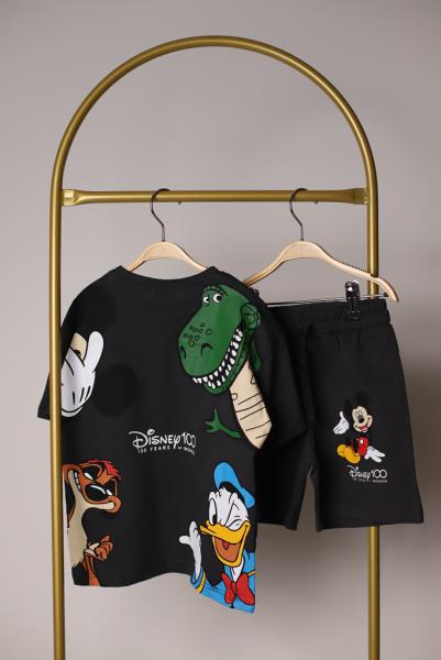 Siyah Disney Team Sırt Baskılı Şortlu Takım