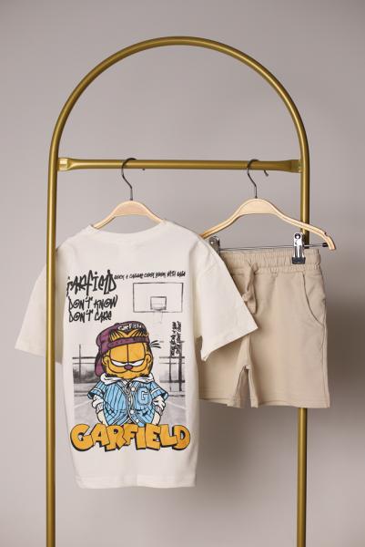 Garfield Sırt Baskılı Şortlu Takım