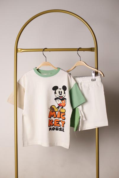 Renkli Kol Detaylı Mickey Şortlu Takım