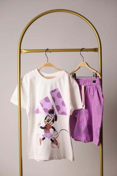 Şapka Detaylı Mor Minnie Mouse Şortlu Takım