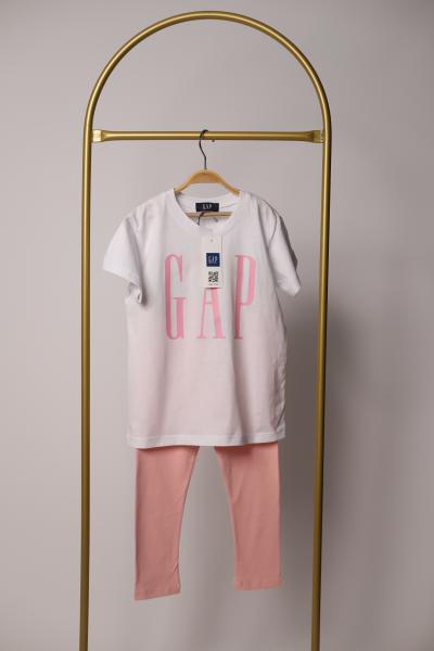 Beyaz Gap Açık Pembe Baskılı Uzun Taytlı Takım