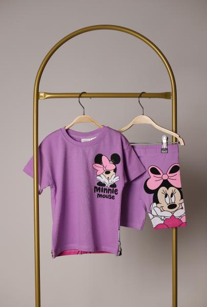 Kurdele Detaylı Mor Minnie Mosue Şortlu Takım