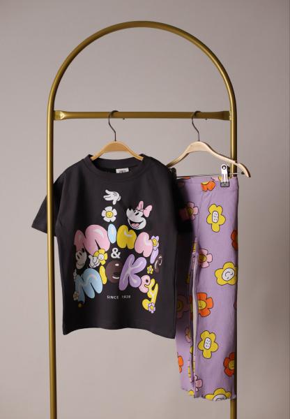 Çiçekli Minnie Mickey Taytlı Takım