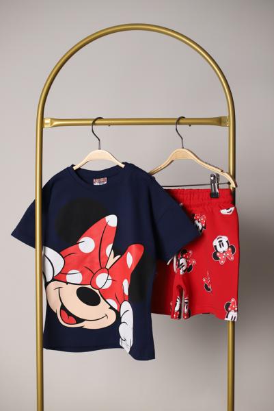 Kırmızı Kurdele Detaylı Minnie Mouse Şortlu Takım