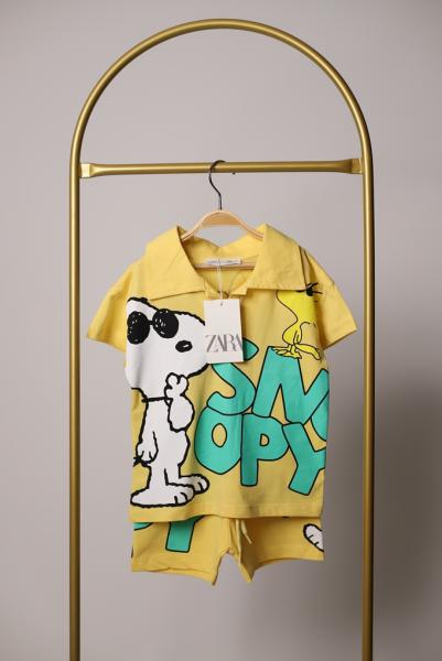 Sarı Snoopy Baskılı ve Şortlu Erkek Çocuk Takımı