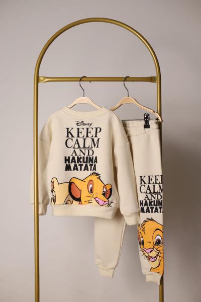 Krem Rengi Keep Calm Lion King Sırt Baskılı Eşofman Takımı