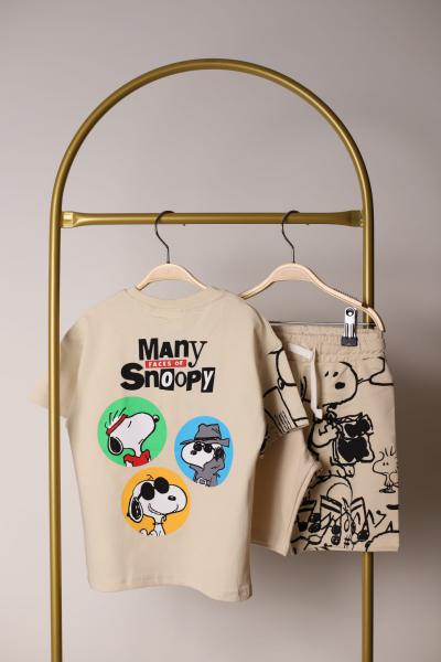 Krem Rengi Many Snoopy Şortlu Takım
