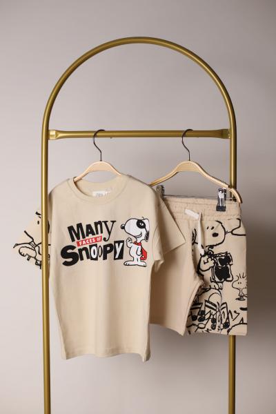 Krem Rengi Many Snoopy Şortlu Takım